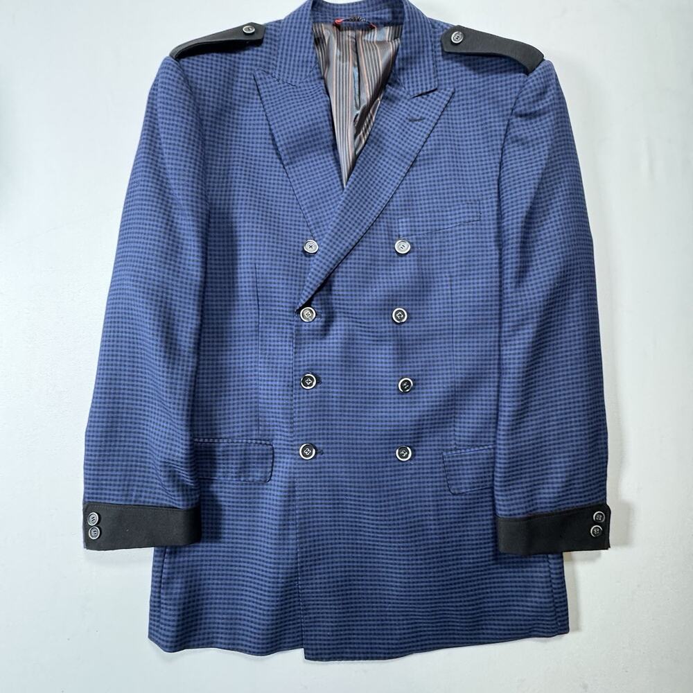 Caravelli Fusion Navy Houndstooth Double Breasted Blazer 40R Epaulettes